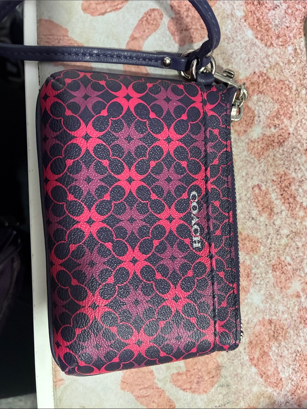 Coach Pink & Navy Signature Wristlet